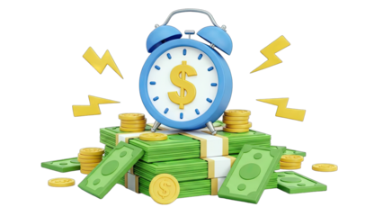 Time is Money: Alarm Clock on Cash and Coins Concept