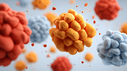 Vibrant cluster of colorful spherical shapes in motion, showcasing dynamic movement with a 3D aesthetic