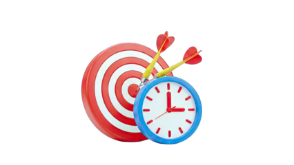 Time Management: Darts Hitting Target with Clock Concept