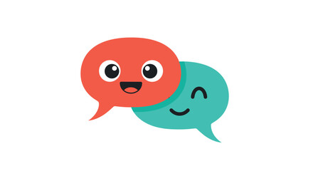 Fototapeta premium Two cute, colorful speech bubbles with happy and winking faces, representing a friendly and fun chat between two people.