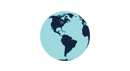 Fototapeta premium Simple two-color illustration of planet Earth showing the Americas, with dark blue continents and light blue oceans on white.