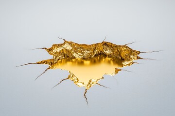 Conceptual Art Piece Featuring a Golden Cracked Surface with Textured Light Reflection