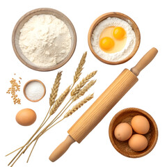 Baking Ingredients & Tools Overhead View on transparent background