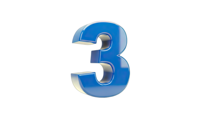 Glossy Blue Number 3 Isolated on White