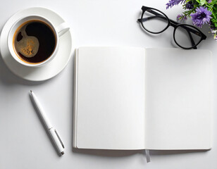 ジャーナリング用のノートとペン　瞑想　日記　白背景