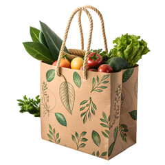 Fresh Groceries in Paper Bag on transparent background
