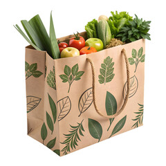 Eco Grocery Bag with Fresh Produce on transparent background