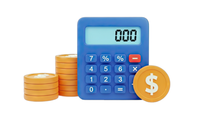Calculator Displaying Zero with Coins and Dollar Sign