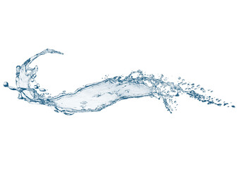 白背景に抽象的な青い波と水しぶきの3dイラスト