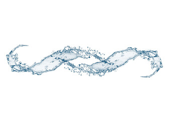 白背景に抽象的な青い波と水しぶきの3dイラスト