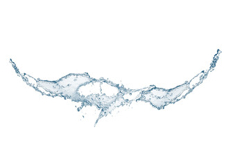 白背景に抽象的な青い波と水しぶきの3dイラスト