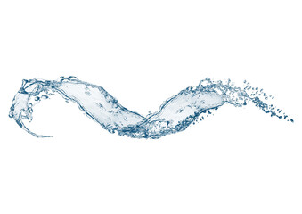 白背景に抽象的な青い波と水しぶきの3dイラスト
