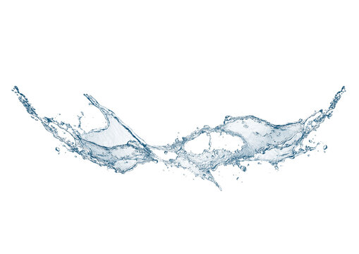 白背景に抽象的な青い波と水しぶきの3dイラスト