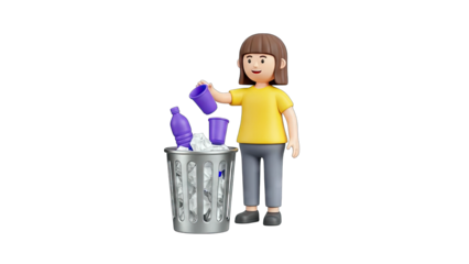 Cartoon Character Throwing Trash into a Bin - Environmental Concept