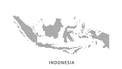 Obraz premium Vector illustration of Dotted map of indonesia archipelago showing islands and landmasses in a pixelated graphic style with the country name below
