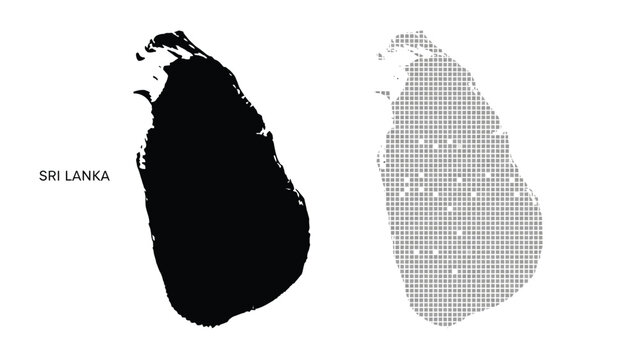 Vector illustration of Sri lanka map outline composed of dots in green and grey on a white background