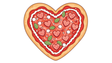 Heart shaped pizza with strawberries and cream cheese isolated on transparent background