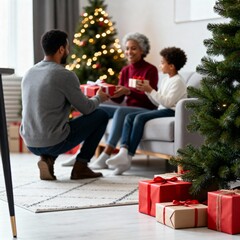 cozy happy family christmas morning