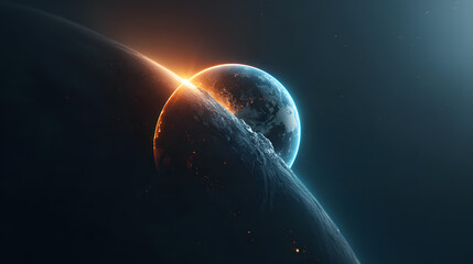 a captivating digital image of two planets. A ring encircles the planet on the left side, adding a sense of wonder and mystery to the scene.