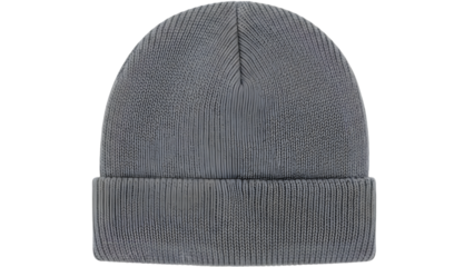 Gray knit beanie hat for winter fashion and warmth isolated on transparent background