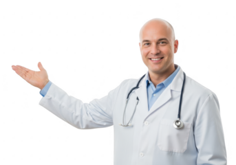 Smiling doctor gesturing - isolated on transparent background