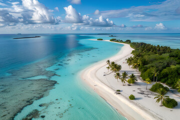 Tropical island with white sand beach and turquoise sea
