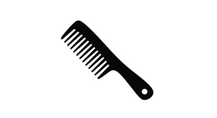 A simple black silhouette icon of a standard plastic hair comb, representing personal grooming, hairstyling, and barber supplies.