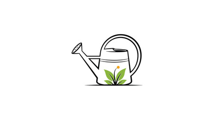 A simple and creative logo design of a watering can with a small plant and flower growing from its side, symbolizing nature and growth.