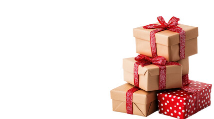 Obraz premium A stack of presents with red bows on top