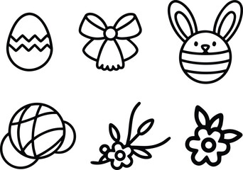Cute cartoon set of Easter eggs and bunny rabbits in a colorful spring holiday design