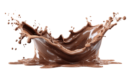 Delicious chocolate splash in dynamic swirling motion, isolated on transparent cutout background