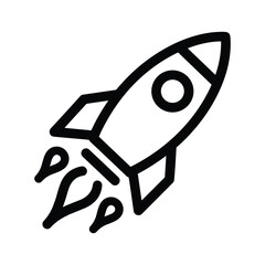 Simple black line drawing of a rocket ship launching