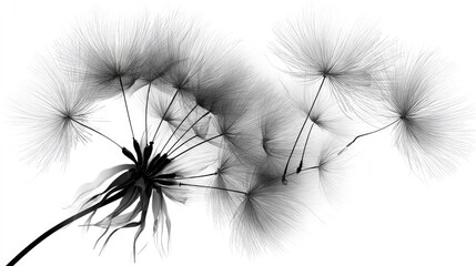 Close up monochrome photograph captures delicate seed head structure against bright background