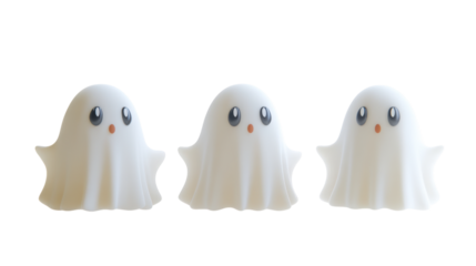 Three white ghosts are standing next to each other