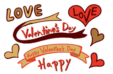 手描き風イラスト素材・バレンタインーのセット（カラー）