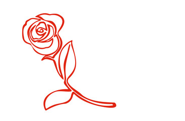 手描きイラスト素材・一筆書きの一輪の赤い薔薇