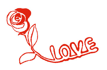 手書き文字とイラスト素材・バラのイラストとLOVEの文字