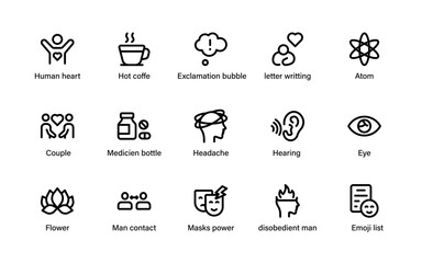 Psychology mental health concept icons. Human psychology visuals with brain ideas, emotional states, therapy themes and wellness care