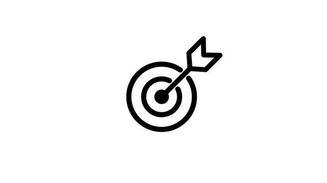 Hit a target or goal with an arrow simple loop animation on white background. Aim target with arrow sign. Archery, darts or goal strategy.