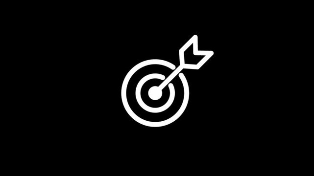 Hit a target or goal with an arrow simple loop animation on white background. Aim target with arrow sign. Archery, darts or goal strategy.
