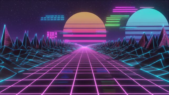 Create a 4K seamless looping virtual video background in retro arcade style, inspired by 198