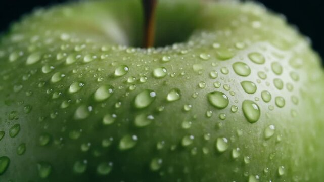 Hyperreal Close up of a Fresh Green Apple with Water Droplets