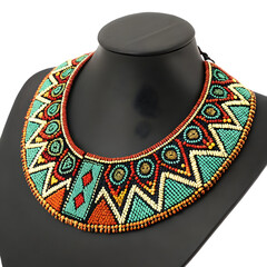 Vibrant Beaded Collar Necklace on transparent background