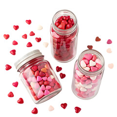Valentine Heart Candies Jars on transparent background