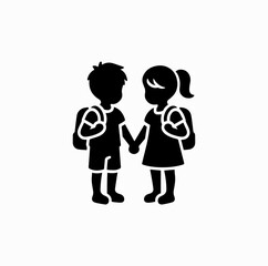 Fototapeta premium School Children with Backpacks Silhouette Icon Vector