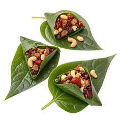Betel Leaf Paan Mix with Nuts and Fruits on transparent background