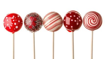 A row of red and white candies with white dots on them