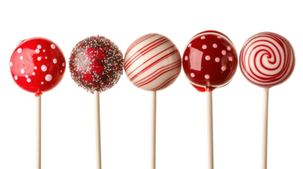 A row of red and white candies with white dots on them