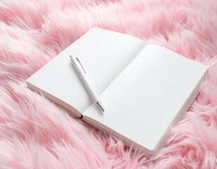 ジャーナリング用のノートとペン　瞑想　日記　ピンク背景　