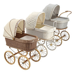 Vintage Baby Carriages Collection on transparent background